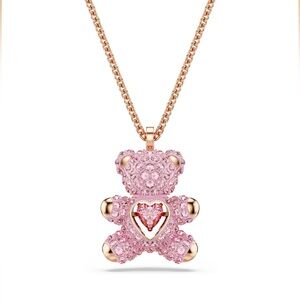 New Swarovski Pink Crystal Teddy Bear Pendant Necklace